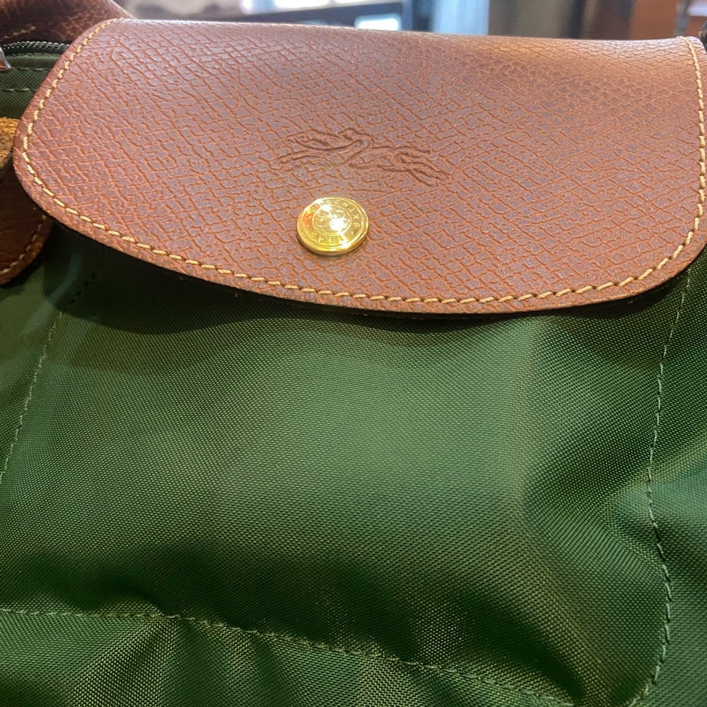LONGCHAMP Frm ROMANIA GENUINE DEEP GREEN BROWN NYLON LEATHER GORG TOTE Bag LUX - Picture 8 of 13